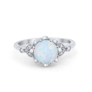 Art Deco Design Fashion Ring Lab Created White Opal 925 Sterling Silver
